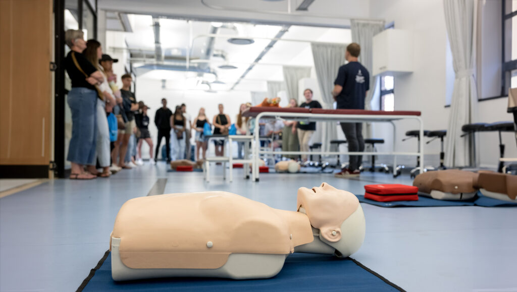 Skills lab Clinical skills training Medical simulation Healthcare education Health sciences Medical students Postgraduate training South Africa skills lab Medical simulators Patient mannequins Task trainers Anatomical models 3D-printed pathologies Virtual reality (VR) training SimUPWars ECG lead placement simulation Clinical skills assessment Objective Structured Clinical Examination (OSCE) Surgical skills training Nursing simulation Physiotherapy education Family medicine training Team-based learning Interdisciplinary collaboration Hands-on training Lecturers and instructors Students in lab Small group learning Interactive learning environment Collaborative training HW Snyman Building Clinical instructors Healthcare professionals
