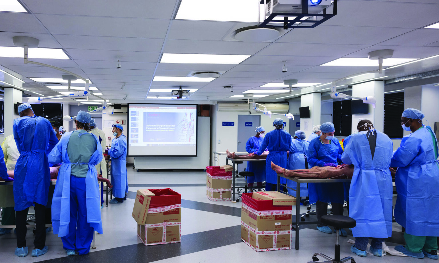 Discover cutting-edge facilities designed for ground breaking surgical training and research. Our surgical wet lab provides a dynamic environment equipped with state-of-the-art resources, catering to diverse surgical procedures across various fields like Orthopaedics, Trauma medicine, ENT, and more. Skills lab Clinical skills training Medical simulation Healthcare education Health sciences Medical students Postgraduate training South Africa skills lab Medical simulators Patient mannequins Task trainers Anatomical models 3D-printed pathologies Virtual reality (VR) training SimUPWars ECG lead placement simulation Clinical skills assessment Objective Structured Clinical Examination (OSCE) Surgical skills training Nursing simulation Physiotherapy education Family medicine training Team-based learning Interdisciplinary collaboration Hands-on training Lecturers and instructors Students in lab Small group learning Interactive learning environment Collaborative training HW Snyman Building Clinical instructors Healthcare professionals
