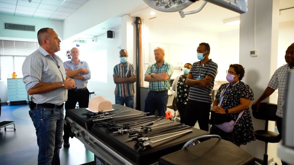 Skills lab Clinical skills training Medical simulation Healthcare education Health sciences Medical students Postgraduate training South Africa skills lab Medical simulators Patient mannequins Task trainers Anatomical models 3D-printed pathologies Virtual reality (VR) training SimUPWars ECG lead placement simulation Clinical skills assessment Objective Structured Clinical Examination (OSCE) Surgical skills training Nursing simulation Physiotherapy education Family medicine training Team-based learning Interdisciplinary collaboration Hands-on training Lecturers and instructors Students in lab Small group learning Interactive learning environment Collaborative training HW Snyman Building Clinical instructors Healthcare professionals